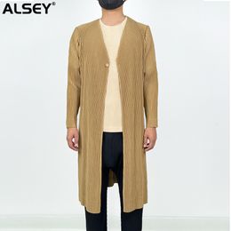Camicie casual da uomo ALSEY Miyake Trench plissettato Lungo monopetto con scollo a V di media lunghezza Giacche slim per abbigliamento Primavera Autunno 230829