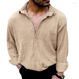 Casual shirts voor heren Amazon Mooie vier borsten linnen Cardigan vaste revers met lange mouwen met lange mouwen
