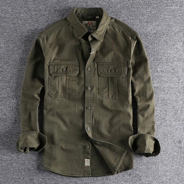 Chemises décontractées pour hommes Amekaji Cargo chemise lavée hommes à manches longues toile coton uniforme militaire travail léger Style Safari hommes hauts manteaux