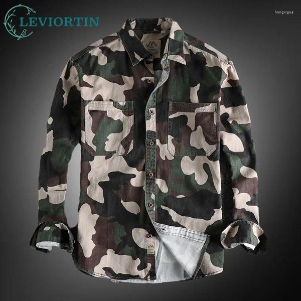 Chemises décontractées pour hommes Amekaji Veste de chemise de cargaison masculine toile coton camouflage uniforme militaire