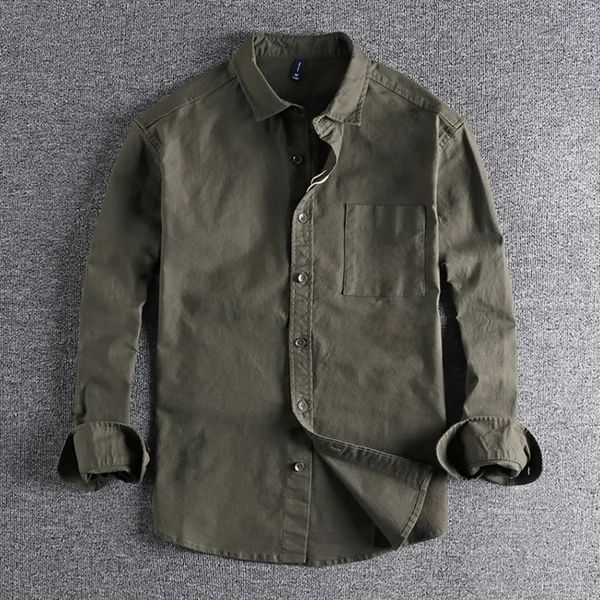 Chemises décontractées pour hommes Amekaji Hommes Cargo Chemise À Manches Longues Lavé Pur Coton Militaire Uniforme Léger Casual Travail Safari Style Chemises Mâles Manteaux 231012