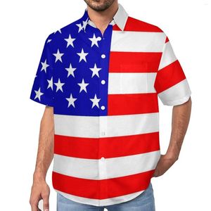 Chemises décontractées pour hommes chemises de plage de drapeau américain étoiles blanches patriotiques imprimées hawaïintes vintage Blouses à manches courtes vêtements graphiques