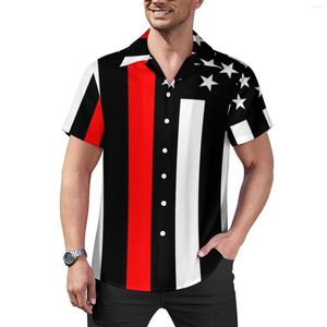 Chemises décontractées pour hommes drapeau américain chemisiers graphiques mâle mince ligne rouge étoile imprimé à manches courtes Streetwear chemise de plage surdimensionnée