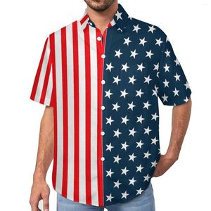 Chemises décontractées pour hommes Drapeau américain Chemise ample Vacances Les étoiles et les rayures Graphique hawaïen Manches courtes Blouses surdimensionnées élégantes