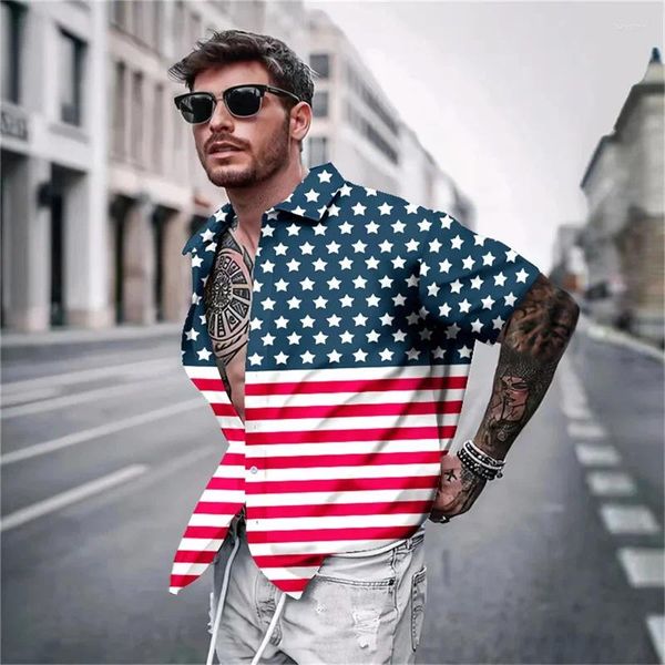 Camisas casuales para hombres Bandera americana Camisa hawaiana de verano Impreso en 3D Manga corta Camiseta de calle al aire libre Playa SX-5XL de alta calidad