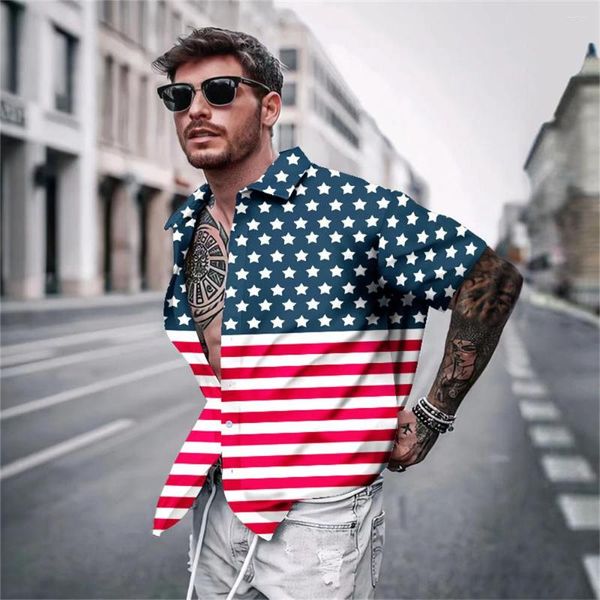 Camisas casuales para hombres Bandera americana Camisa hawaiana de verano Impreso en 3D Manga corta para hombres Calle al aire libre Camiseta Playa SX-5XL Alta calidad