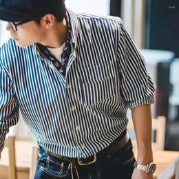 Chemises décontractées pour hommes Chemise à manches longues en denim rayé américain à la mode en vrac High Street Business Hommes Tops Vêtements masculins