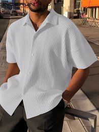 Casual overhemden voor heren Amerikaanse stijl casual eenvoudige effen herenblouse streetwear mannelijk los comfortabel geplooid overhemd met korte mouwen S-5XL INCERUN 230901