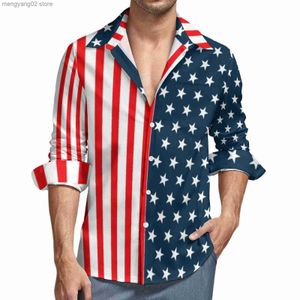 Chemises décontractées pour hommes American USA Flag Print Y2K Chemise décontractée Hommes Stars And Stripes Chemise Automne Mode Blouses À Manches Longues Graphique Tops Surdimensionnés T230714