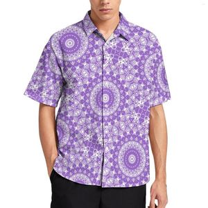 Chemises décontractées pour hommes Amethyst Lavender Mandala Purple And White Print Teal Floral Vacation Shirt Hawaii Blouses élégantes Custom Big Size