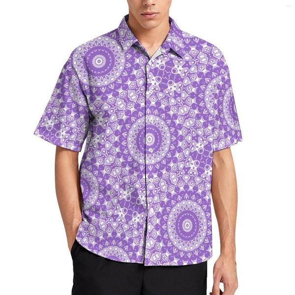 Chemises décontractées pour hommes Amethyst Lavender Mandala Purple And White Print Teal Floral Vacation Shirt Hawaii Blouses élégantes Custom Big Size