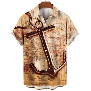 Casual shirts voor heren Anchor 3D Print Beach Hawaiian Roeping Blouses Map Rapel Shirt Cuba Camisa kleding Turn over