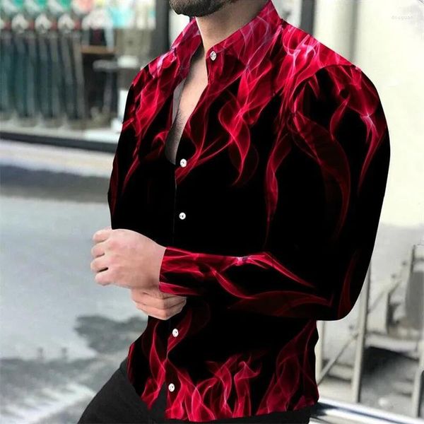 Chemises décontractées pour hommes et femmes bleu rouge flamme revers chemise boutonnée couple quotidien haut à la mode en plein air de haute qualité