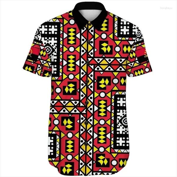 Chemises décontractées pour hommes Carte du drapeau de l'Angola à manches courtes pour hommes Vêtements Emblème national Blouses pour enfants Dashiki Festival Cadeau Top Sport hawaïen