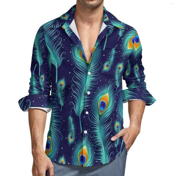 Chemises décontractées pour hommes Animal Design Hommes Paon Oiseau Plumes Chemise À Manches Longues Vintage Esthétique Blouses Automne Personnalisé Tops Plus La Taille