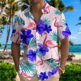 Chemises décontractées pour hommes Flamingo Flamingo 3d Plein Hawaiian Summer Flower Shirt Short Streetwear Loosed Camisa Social Blouse Men