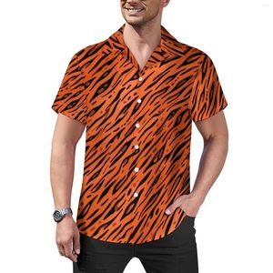 Chemises décontractées pour hommes Chemise de plage à imprimé animal Orange Tiger Strip Hawaiian Men Vintage Blouses Short Sleeve Graphic Clothing Big Size