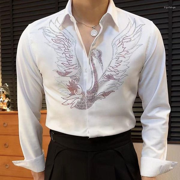Chemises décontractées pour hommes Chemise animale Camiseta Masculina Automne pour hommes Club Social Tenues de haute qualité Mode Diamant Imprimer