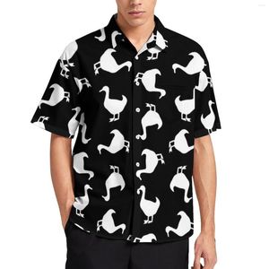 Chemises décontractées pour hommes Silhouette animale chemise de plage de canard noir et blanc chemisiers frais hawaïens motif pour hommes grande taille 4XL