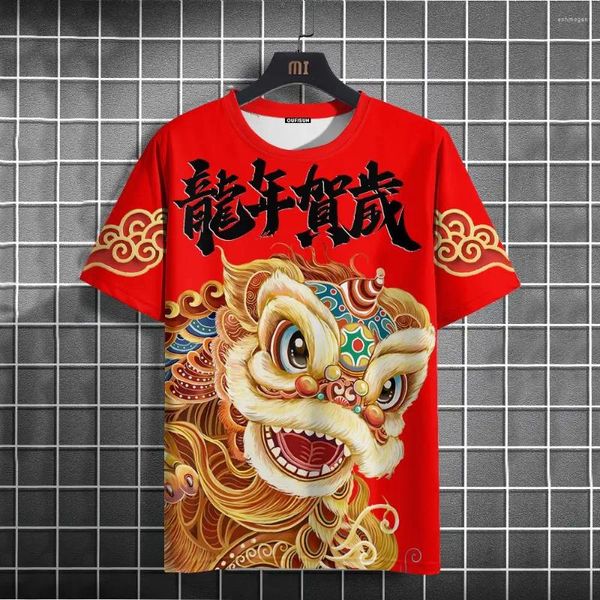 Camisas casuales para hombres Camiseta animal Ropa de manga corta Danza del león Impreso Mes Camiseta de moda de verano Tops de gran tamaño