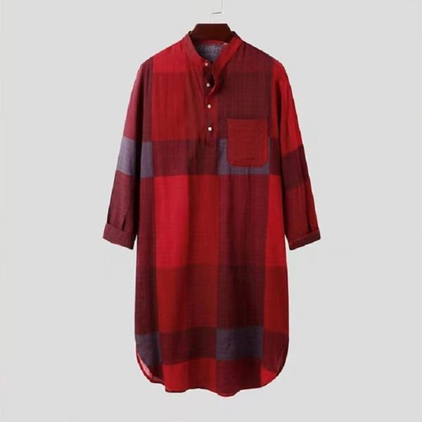Camisas casuales para hombres Estilo árabe Camisa larga Moda musulmana Hombres simples Rayas Dubai Manga larga Kaftan Robe Algodón Lino