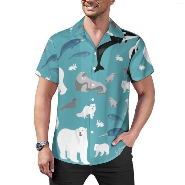 Chemises décontractées pour hommes Arctic Animal Print Shirt Polar Bear Vacation Loose Hawaiian Harajuku Blouses Short Sleeve Design Vêtements surdimensionnés