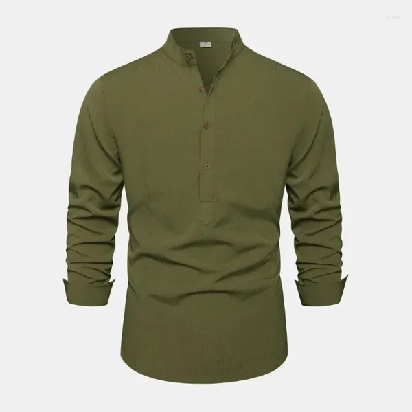 Chemises décontractées pour hommes armée de chemise verte couleur unie à manches longues à demi-niette Blouse Blouse classique homme respirant réconfort