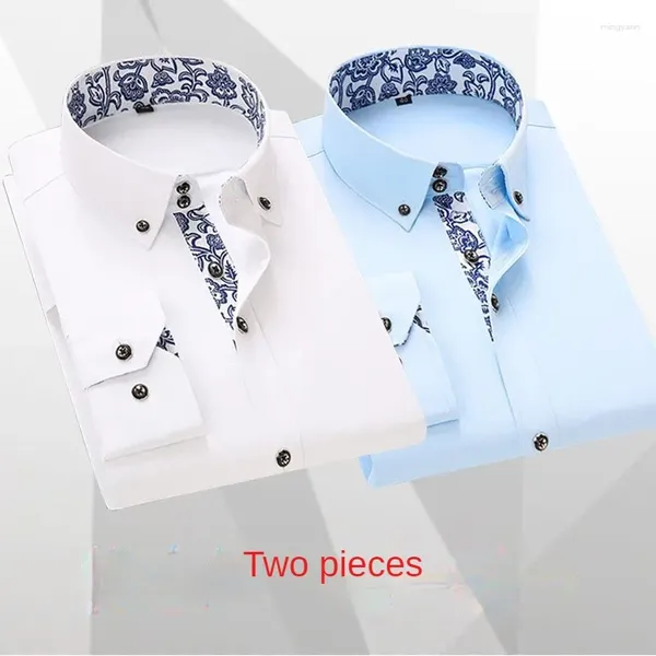 Chemises décontractées à l'arrivée chemise d'arrivée coréenne Slim Fit Business Fashion Two-Piece Set Blue and White Porcelain Long Manneve