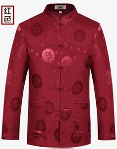 Chemises décontractées pour hommes Arrivée Rouge Chinois Traditionnel Hommes Satin Col Mandarin Soie Tang Costume Vêtements Veste Manteau Nouveauté VêtementsHommes