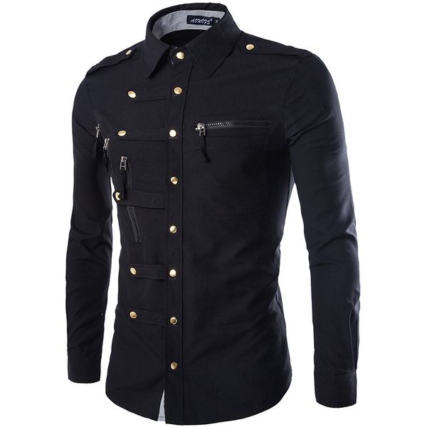 Chemises décontractées pour hommes Arrivée SpringAutumn Hommes Manches longues Cargo Slim Fit Mode Epaulet Double Poche Mens Robe M L XL XXL 221117