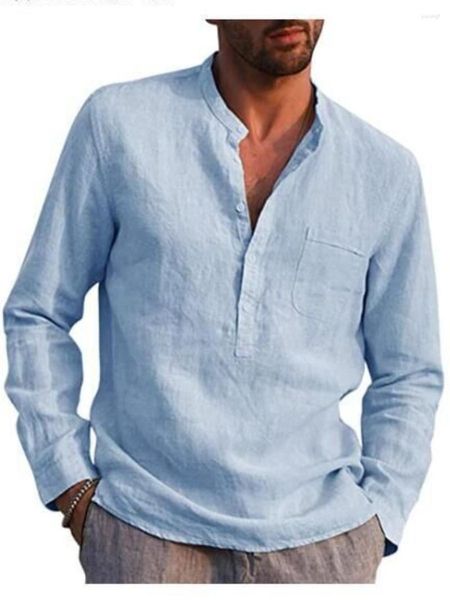 Camisas casuales para hombres Llegadas 2023 Hombres Tops de lino de algodón Negocios Manga larga Soporte Cuello Camisa blanca Moda Hombre