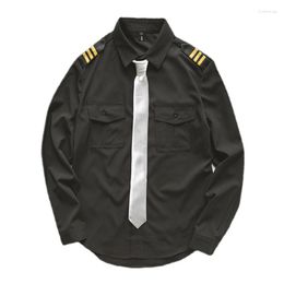Camisas casuais masculinas Chegadas Camisa masculina de manga comprida Uniformes de piloto de linha aérea Estilista de cabelo Moda Slim Fit Vestuário de trabalho preto Vestido Roupas masculinas