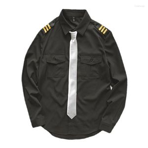 Casual overhemden voor heren Arrivals Shirt met lange mouwen voor heren Airline Pilot Uniforms Hair Stylist Fashion Slim Fit Black Workwear Dress Man Clothing