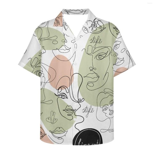 Chemises décontractées pour hommes Lignes artistiques Motif Beauté Visage Mode Personnalité Été Hommes Hawaïen À Manches Courtes Bouton Plage Aloha Chemise