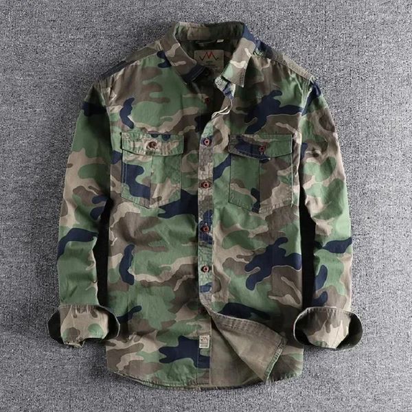 Chemises décontractées pour hommes Automne et hiver Hommes Camouflage Cargo Haute Qualité Durable Randonnée en plein air Sport Quotidien Style militaire Camicia