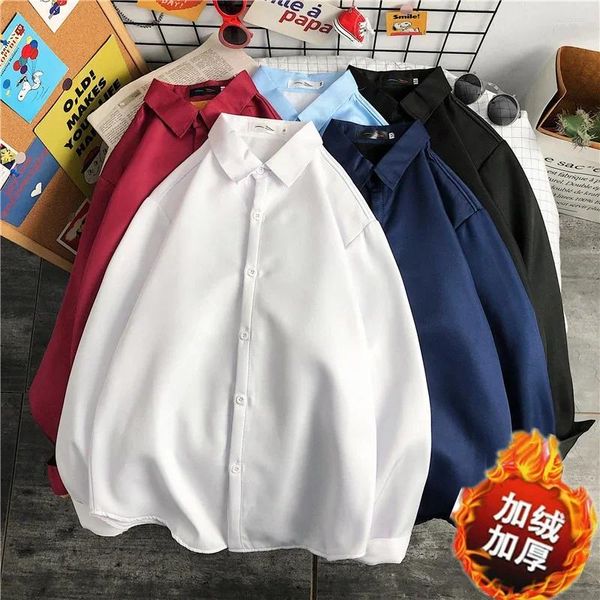 Camisas informales para hombres Otoño e invierno Camisa de manga larga para estudiantes de secundaria Camisa de color sólido Felpa para niños engrosada Guapo Cálido para alta