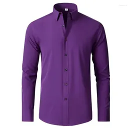 Chemises décontractées pour hommes automne et hiver chemise à manches longues extensible couleur unie affaires Camisas De Hombre vêtements pour hommes