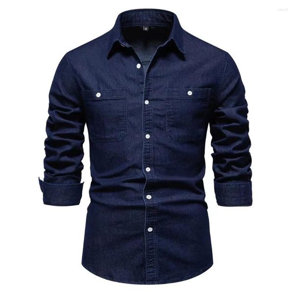 Chemises décontractées pour hommes Automne Coton Denim Hommes Slim Fit Couleur Solide À Manches Longues Hommes Jeans Chemise Mode Haute Qualité Mâle Vêtements