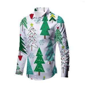 Casual herenoverhemden Herfst voor heren Kerstdruk Hawaii-shirt Trendy 2024 Navidad-cadeau met lange mouwen Hombre
