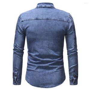 Chemises décontractées pour hommes automne haute qualité chemise en jean hommes à manches longues coupe Slim personnalité poche noir bleu grande taille 3XL