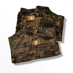 Chemises décontractées pour hommes automne japonais rétro tissé Camouflage Cargo chemise mode Style militaire coton lavé Double poche mince veste