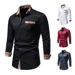 Chemises décontractées pour hommes automne à manches longues grande taille chemise formelle col à carreaux boutonné chemise pour hommes