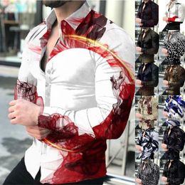 Casual shirts voor heren Autumn Men Vintage oversized shirt Ethnic Gedrukte turndown kraag lange mouw Hawaiiaanse gestreepte heren moda hombre