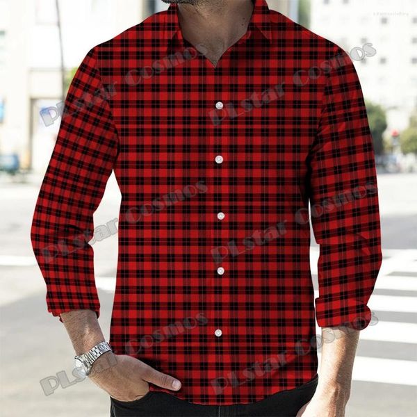 Camisas casuales para hombres Otoño Social Hombres Turn Down Collar Shirt Plaid Stripe Patrón 3D Impreso Moda Botón de manga larga CXS42