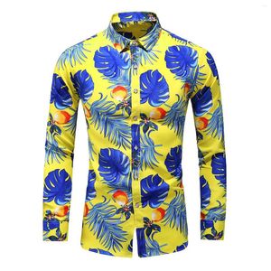 Heren casual shirts herfst lente mode bloem bedrukt shirt mannen plus size lange mouw mannelijke strand Hawaiiaanse nachtclub blouse 7XL