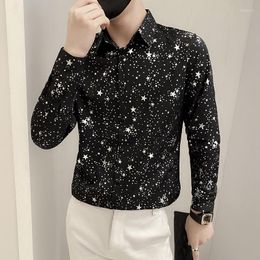 Chemises décontractées pour hommes automne étoile imprimer chemise pour hommes à manches longues mince Streetwear fête sociale discothèque vêtements Camisas Para Hombre