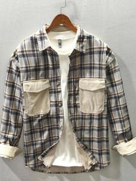 Camisas casuales para hombres Otoño Invierno Hombres Camisa de pana a cuadros Manga larga Parche grueso Diseño de bolsillo Botón Arriba GA-Z163