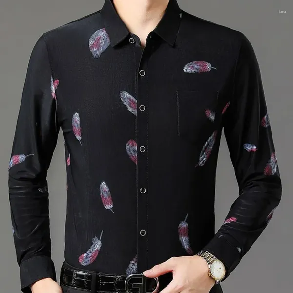 Chemises décontractées pour hommes Automne Hiver Col rabattu Solide PlantFlowers Dessin animé imprimé à manches longues Bouton T-shirt Chemise Hauts à la mode