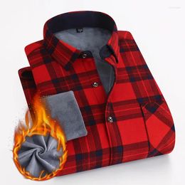 Chemises décontractées pour hommes automne hiver velours épaissi chemise à carreaux à manches longues col carré chaud de haute qualité hommes d'affaires vêtements