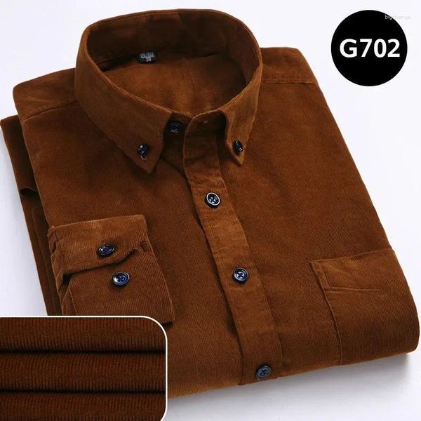 Chemises décontractées pour hommes Automne Hiver chaud Chemise thermique Thermal Social Social Male Charduroy Coton Brown Striped Brown Striped